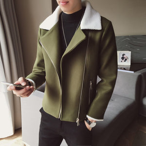 2021 Plush Long-sleeved Men's Winter Denim Cotton Jacket Lamb Wool Korean Fashion Style CropTop Thick Outware Coat For Young Men - DreamWeaversStore