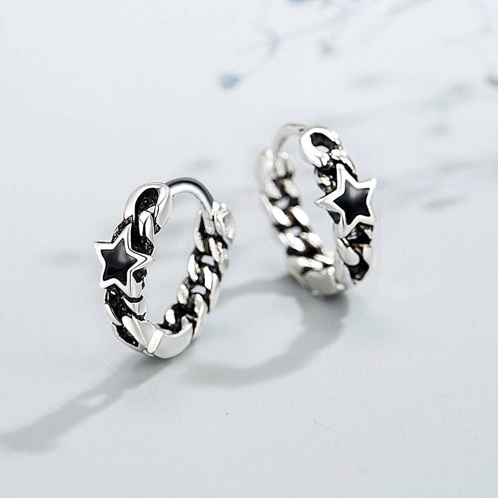 Vintage 925 Sterling Silver Earring Black Hollow Star Earrings For Women New Femme Jewelry 2021 - DreamWeaversStore
