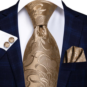 Hi-Tie Champagne Gold Striped Paisley Solid Men Silk Wedding Tie Fashion Design Necktie For Men Hanky Cufflink Business Party - DreamWeaversStore