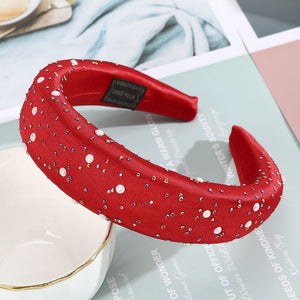 Velvet Padded Headbands for Women 4cm Wide Solid Rhinestones Thick Hair Hoop Girls Sponge Non-slip Hairbands Hair Accessories - DreamWeaversStore