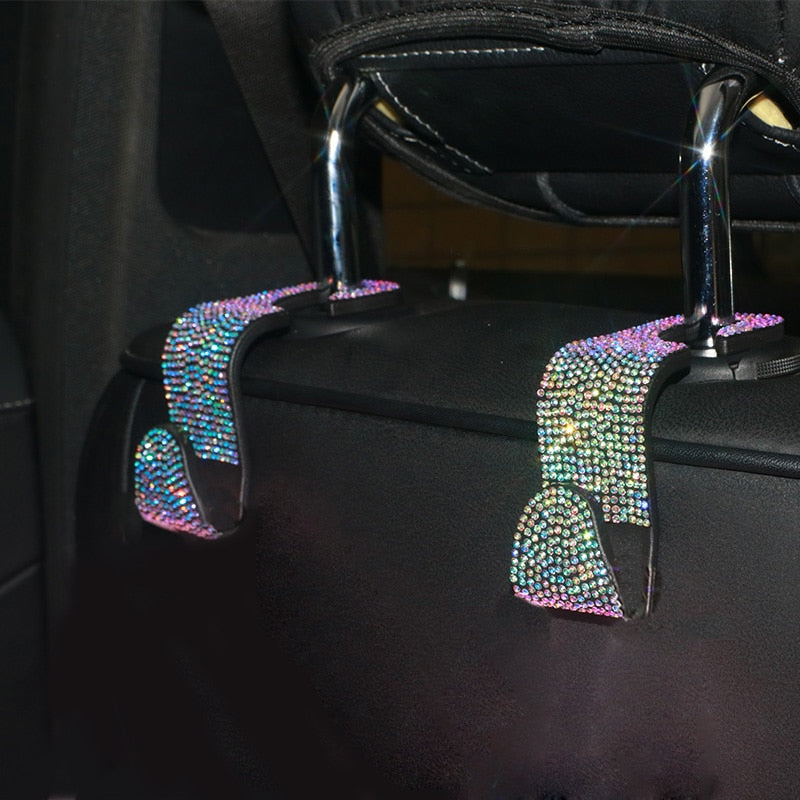 Creative Car Seat Back Hook Diamond Rhinestones Hanger Auto Headrest Objects Support Universal Mount Clips Bling Car Accessories - DreamWeaversStore