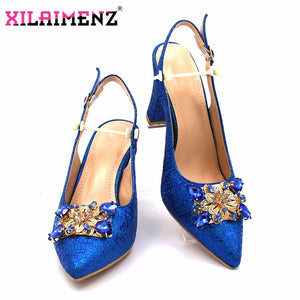 Classics African Women Royal Wedding Party Shoes and Bag to Match with Shinning Crystal in Royal Blue Color Italian Style Set - DreamWeaversStore