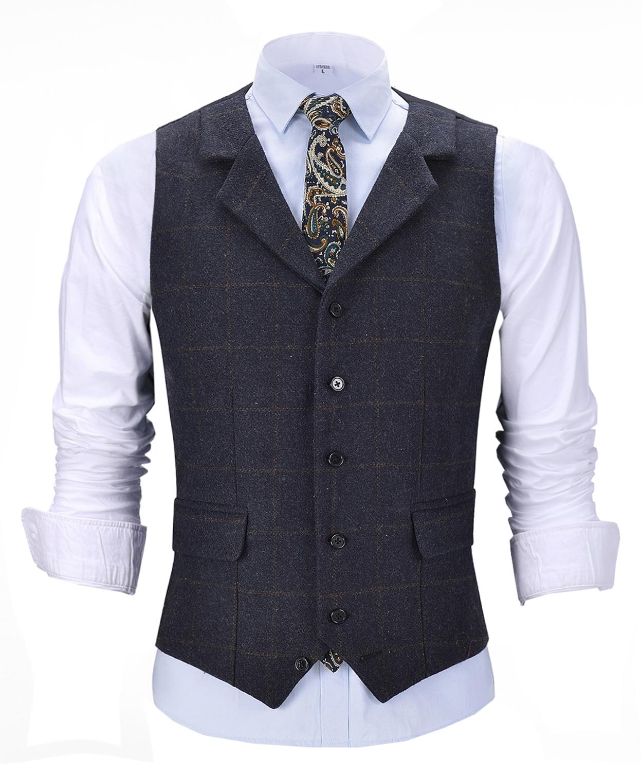 Casual Gentleman Men's Army Green Vest Plaid Soft Wool Brown Jacket Tweed Business Waistcoat For Groosmen Best Man Wedding - DreamWeaversStore