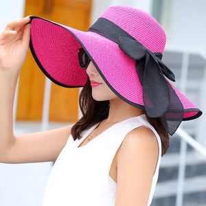 Summer Female Sun Hats Visor Hat Big Brim Classic Bowknot Folding Straw Hat Casual Outdoor Beach Cap For Women UV Protection Hat - DreamWeaversStore