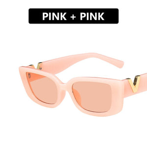 Retro Cat eyt Frame Sunglasses Women 2021 Luxury V Sun Glasses Men Fashion Rectangle Jelly Sunglasses with Metal Hinges UV400 - DreamWeaversStore