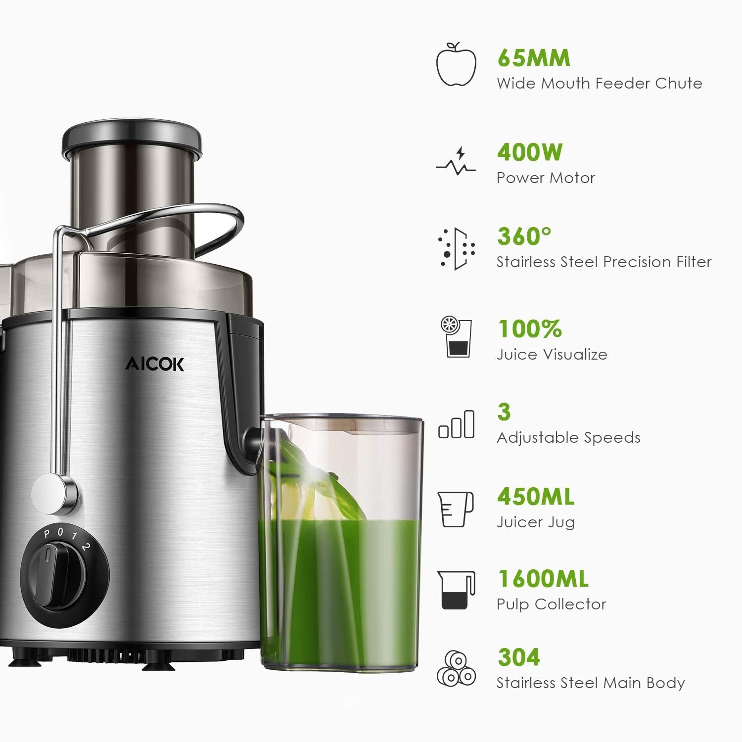 AICOK Juicer Juice Extractor Whole Fruit Juicer High Speed for Fruit and Vegetable Dual Speed Setting Centrifugal Fruit Machine - DreamWeaversStore