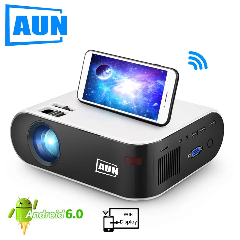 AUN MINI Projector W18, 2800 Lumens (Optional Android 6.0 wifi W18D), support Full HD 1080P LED Projector 3D Home Theater - DreamWeaversStore