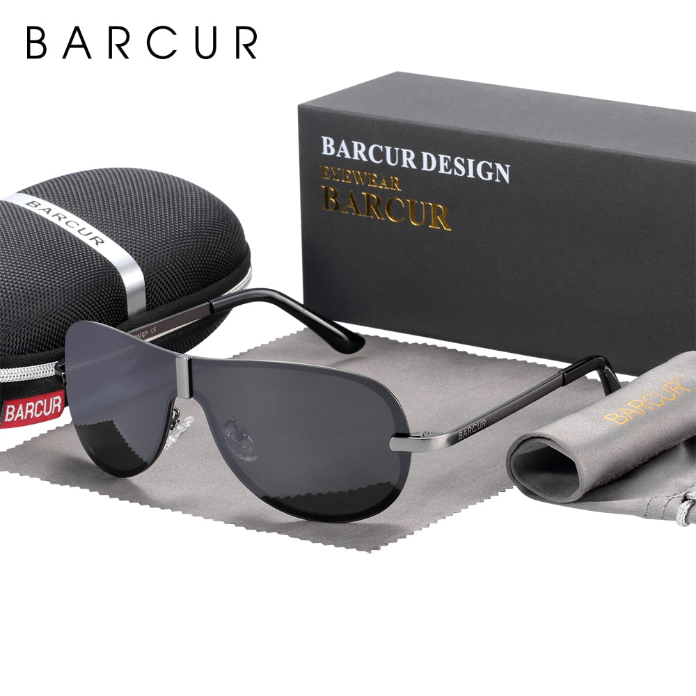 BARCUR Glass Stainless Steel Polarized Sunglasses Men Driving Male Sunglasses oculos Male Eyewear Accessories For Men - DreamWeaversStore