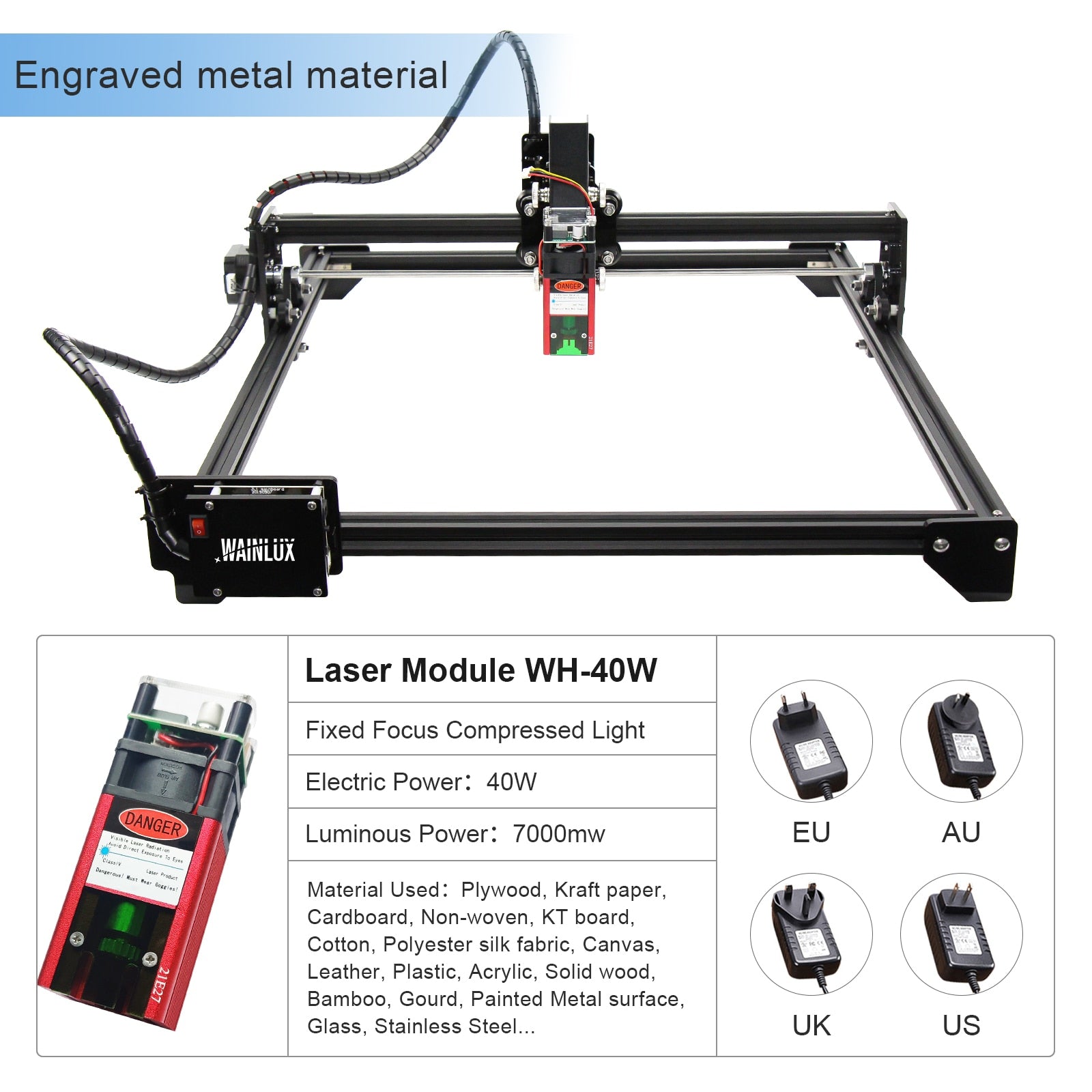 Wainlux Laser Engraver DIY Laser Engraving Cutting Machine Printer 7w 30w 40w CNC Router For Logo carving Cut wood/Leather/Metal - DreamWeaversStore