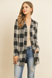 Plaid Long Sleeved Front Pocket Open Cardigan - DreamWeaversStore