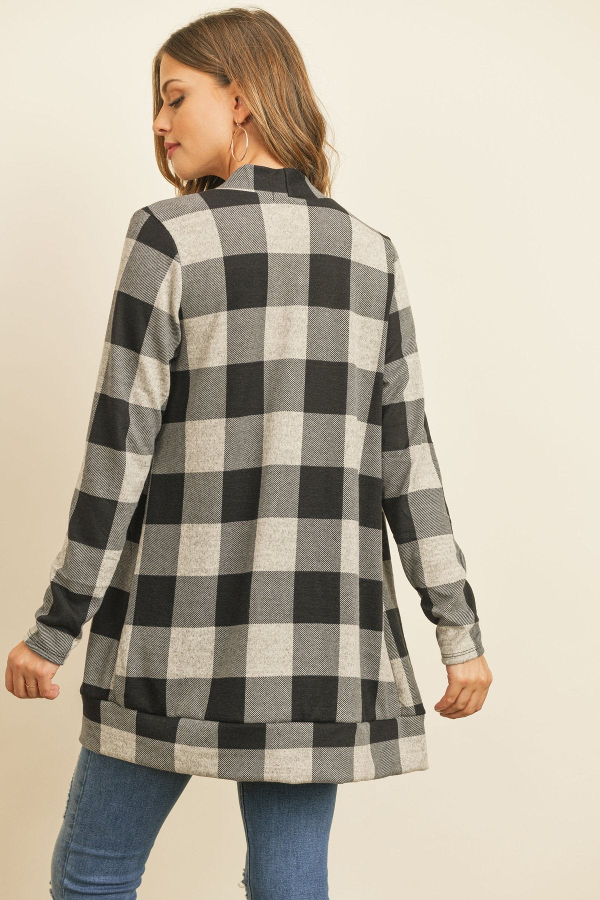 Plaid Long Sleeved Front Pocket Open Cardigan - DreamWeaversStore