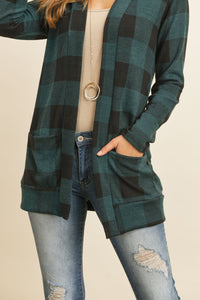 Plaid Long Sleeved Front Pocket Open Cardigan - DreamWeaversStore