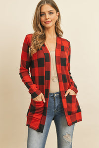 Plaid Long Sleeved Front Pocket Open Cardigan - DreamWeaversStore